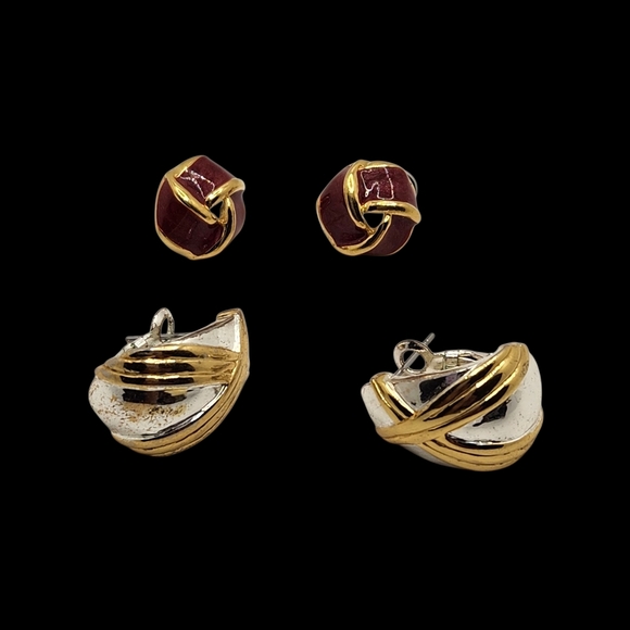 Elegant Gold and Silver Knot Earrings Set - Picture 3 of 9